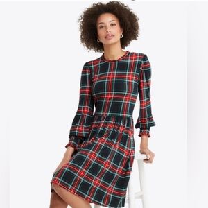 Draper James Red and Black Georgia Plaid A-line Dress with Bishop Sleeves Size S